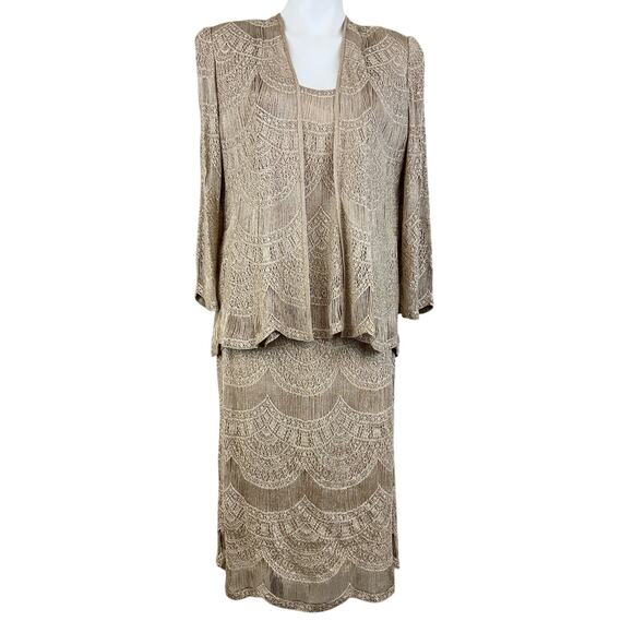 Vintage Damianou 3 piece skirt set mother of bride Gold shimmery Size Large - Picture 2 of 7